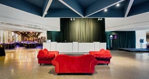 Bar rental with drapes and furniture
